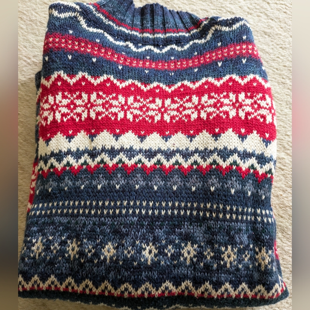 VTG Tiara Fair Isle Sweater Cardigan Petite M Red Blue Knit Grandmacore Grandpa - Picture 3 of 5